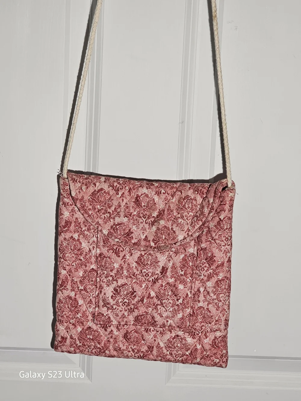 Handmade Amish Quilted Crossbody Bag Purse – Pink Floral Damask by Nancy Sauder